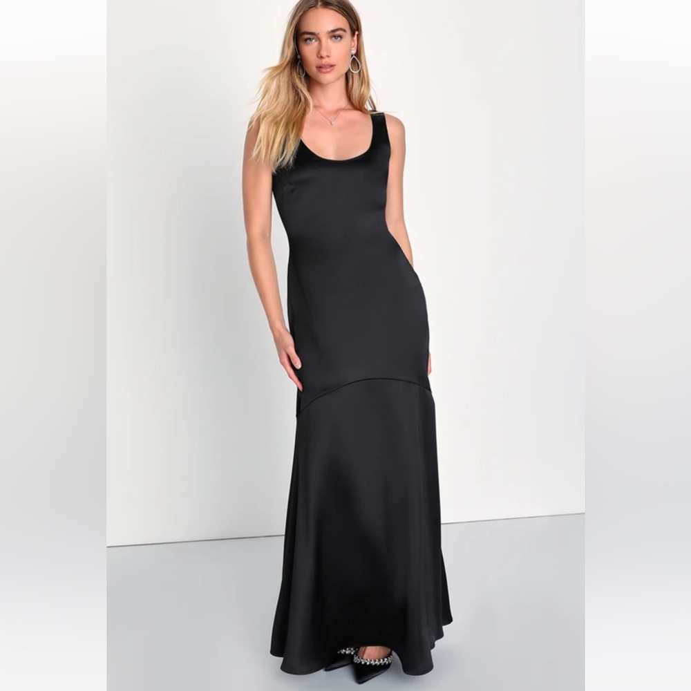 Black satin mermaid maxi dress